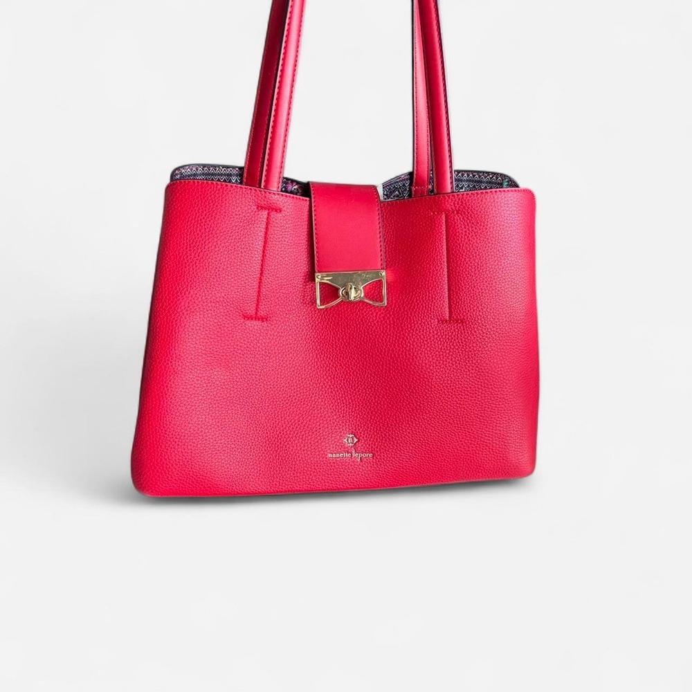Nanette Lepore red vegan leather tote bag with gold hardware Holiday Everyday